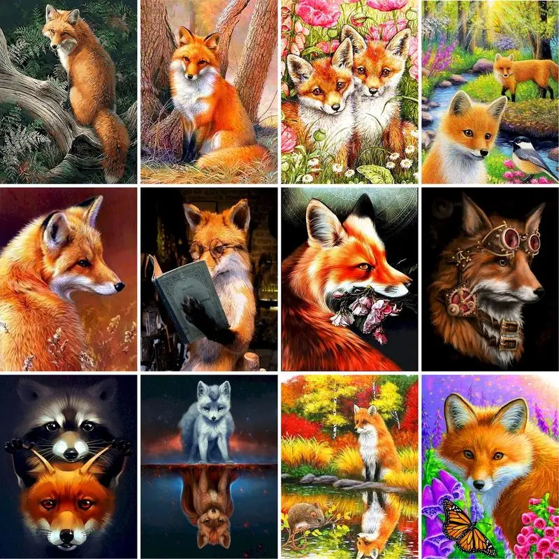 

RUOPOTY Frame Painting By Numbers Fox Animals Kits Drawing Canvas DIY Pictures Oil Painting Hand Painted Gift Home Decor