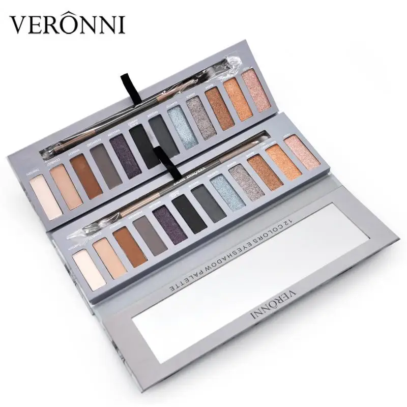 Палетка теней для век VERONNI тени 12 цветов дымчатые стойкие макияж палитра TSLM1 |