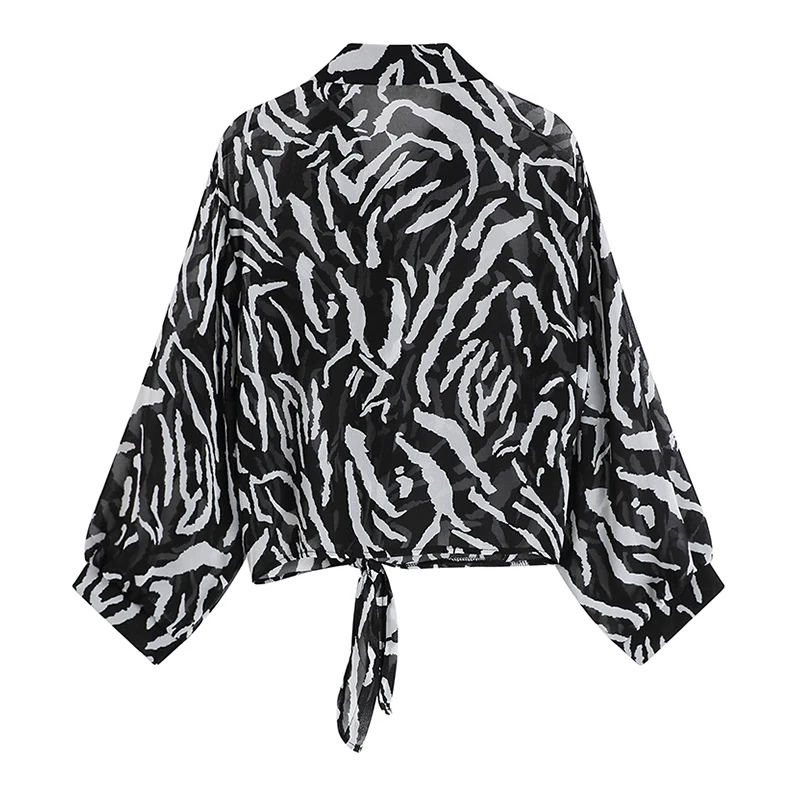 

2021 Summer Light Weight Trendy Zebra pattern Women Shirt Summer Korean Style Streetwear Vintage Long Sleeve Lady Casual Blouse