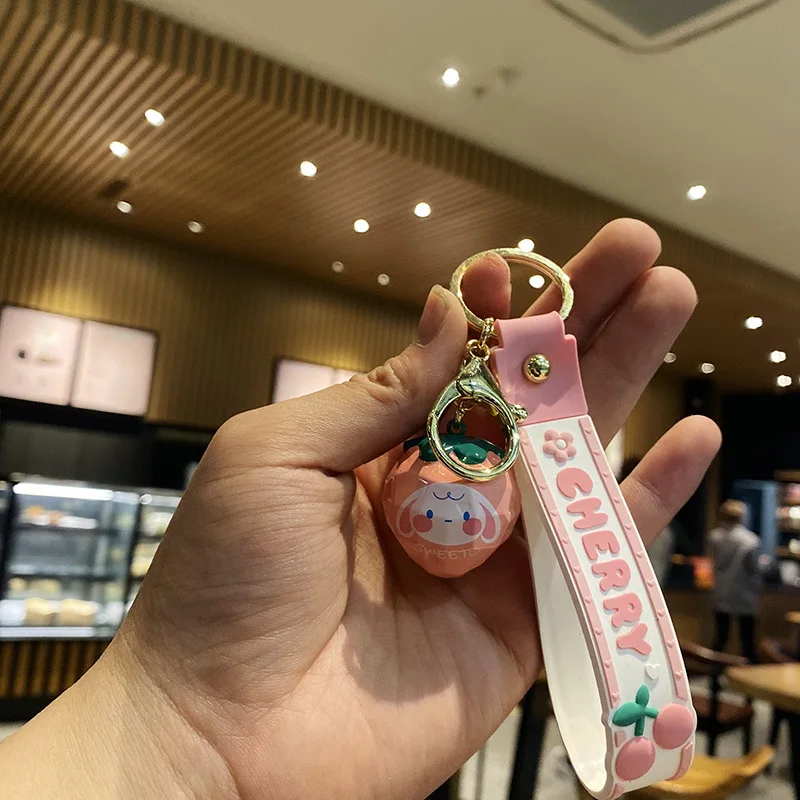 

New Lovely Strawberry Silicone Keychain Student Backpack Pendant Car Seat Fashion Keyring Birthday Gift Friend Keychains