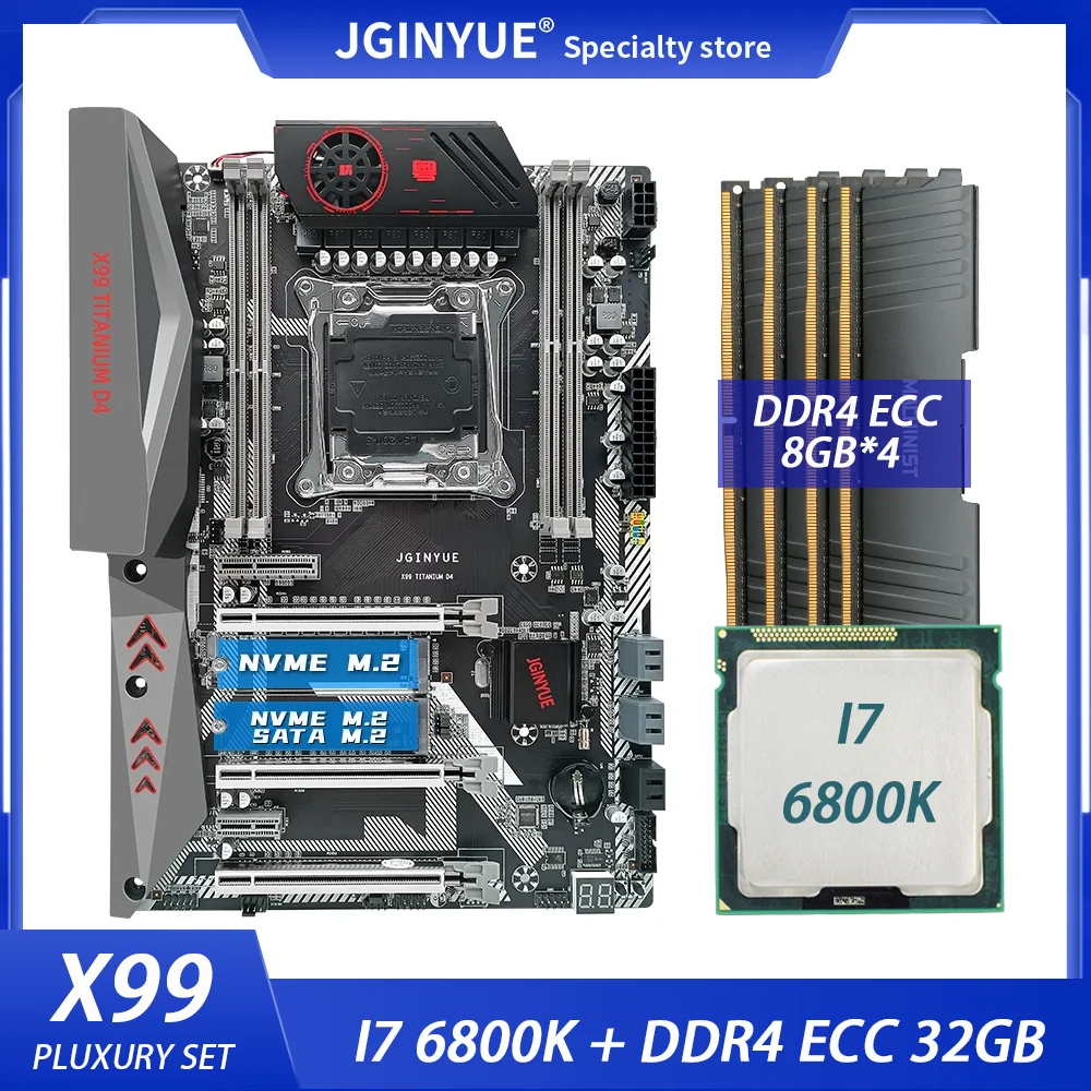 

Комплект материнской платы JINGYUE X99 LGA 2011-3 с процессором I7 6800K 32 Гб (8 Гб * 4) DDR4 ECC RAM память M.2 NVME X99 TITANIUM D4