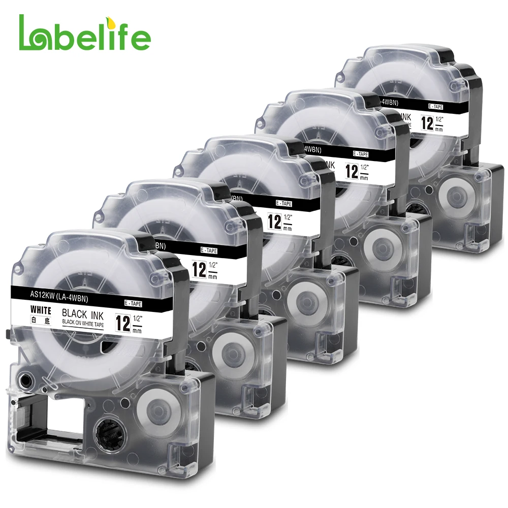 Labelife 5 шт в упаковке SS12KW LC 4WBN совместимы для Epson LabelWorks LK лента Стандартный 12 мм