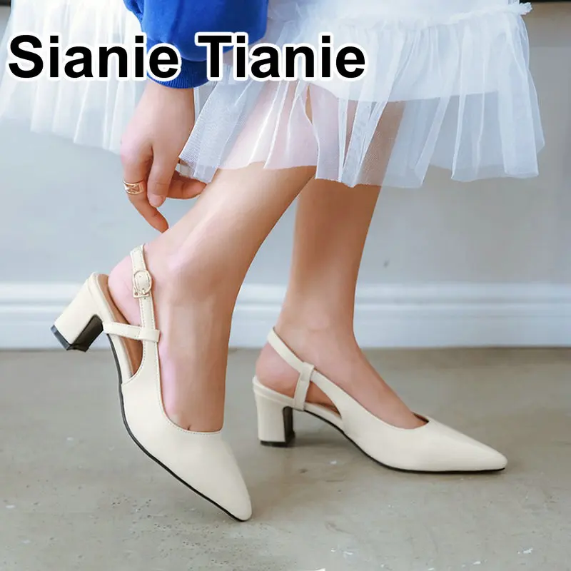 Sianie Tianie/ г.; летние женские туфли на высоком квадратном каблуке с острым носком; милые женские модельные туфли; женские босоножки с ремешком на пятке; большие размеры 45-46