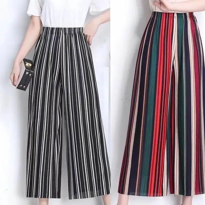 

Big Plus Size Wide Leg Pants Cool Thin Loose Casual Straight Women Long Pants Street Wear Summer Checkerboard Patchwork Trousers