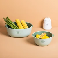 kitchen double layer basket bowl fruit vegetable food and rice washing colander drain u shaped basket strainer household tool