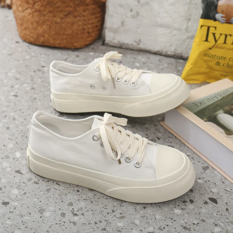 

Женские парусиновые туфли, на толстой подошве, белые, универсальные