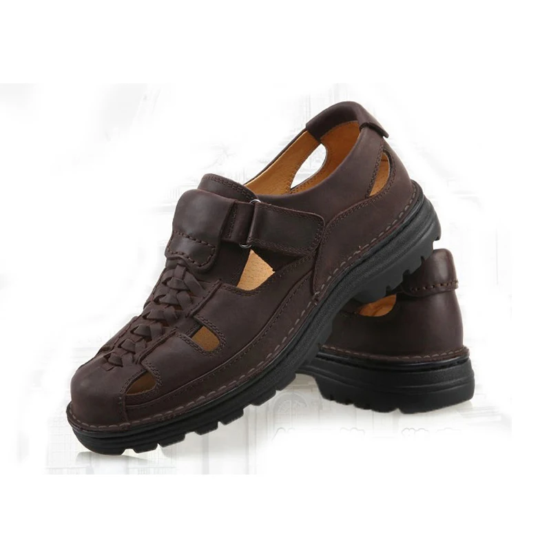 Men 100% Cow Genuine Leather Outdoor Fashion Flats Lightweight Comfortable Breathable Walking Sneakers Sandals | Обувь