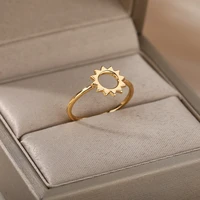 hollow sun rings for women vintage stainless steel gold color finger ring wedding band couple aesthetic jewerly anillos