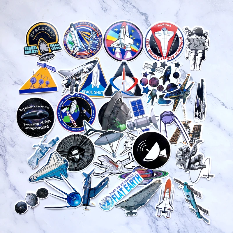Pegatinas divertidas de astronauta del espacio exterior, pegatinas de cohete de avi&oacute;n para equipaje, port&aacute;til, nevera, motocicleta, Skateboard, pegatina, 34 Uds.-1
