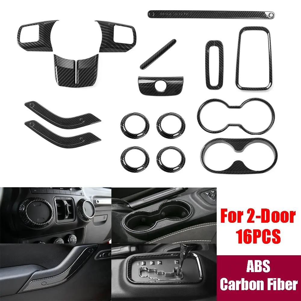 

16PCS ABS Interior Decorative Trim Fit For Jeep Wrangler JK 2011-2017 2Door
