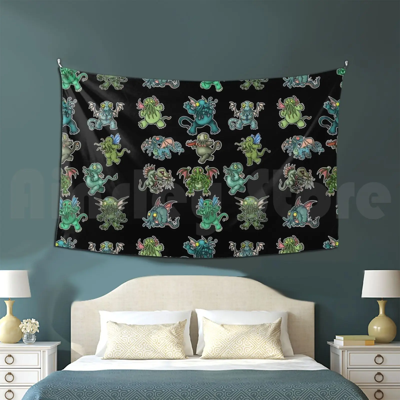 

Tapestry Cthulhu 759 Kutulu Tentacle Tentacles Green Monster Cute Cthulhu Tentaken