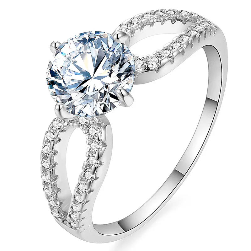 Silver USTAR 1.25ct круглая огранка AAA CZ обручальные кольца для женщин x-образные Золотые/серебряные женские кольца для помолвки Новинка ювелирные изделия Прямая поставка - Цвет основного камня: Silver