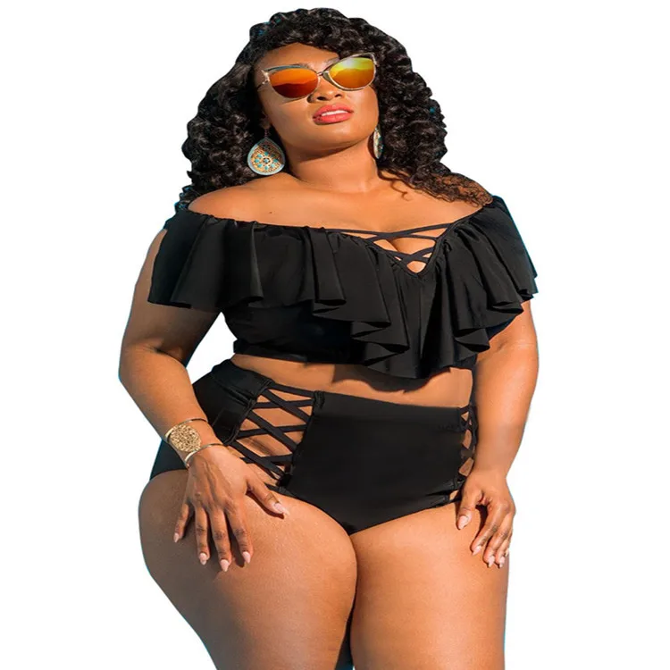 

Ruffle Lace Up Bikinis 2021 Woman Plus Size Swimwear Tankini Swimsuit Big Size Women's High Waist Swimsuits 2021 Large Sizes