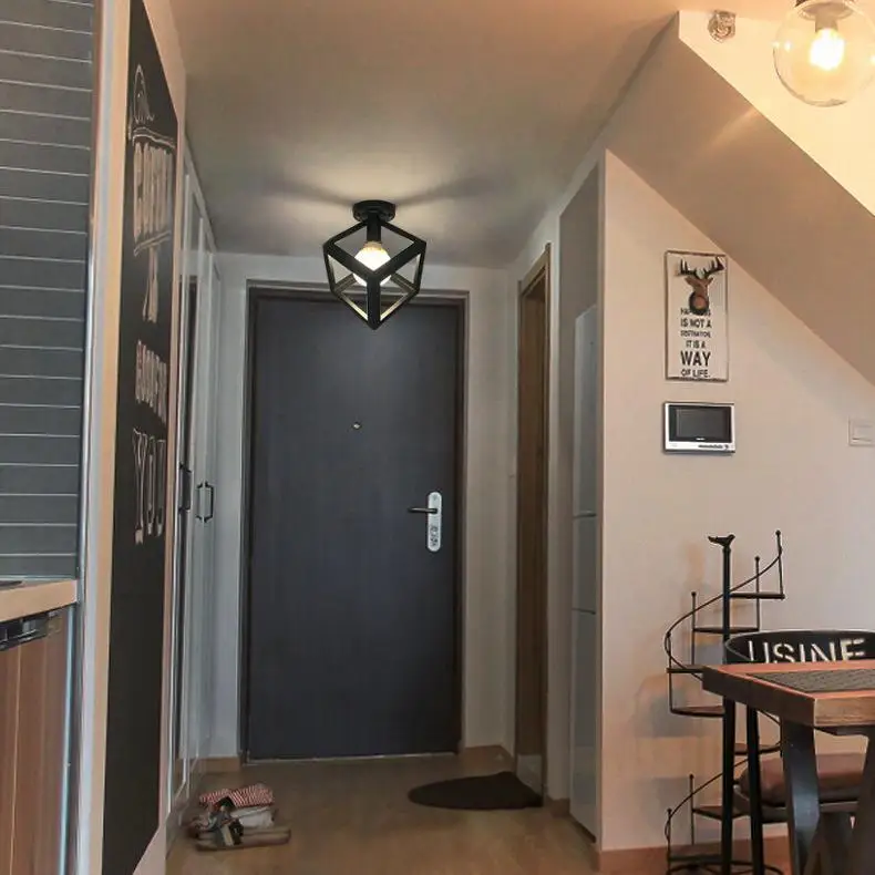 Ретро Железный художественный потолочный светильник квадратной формы для