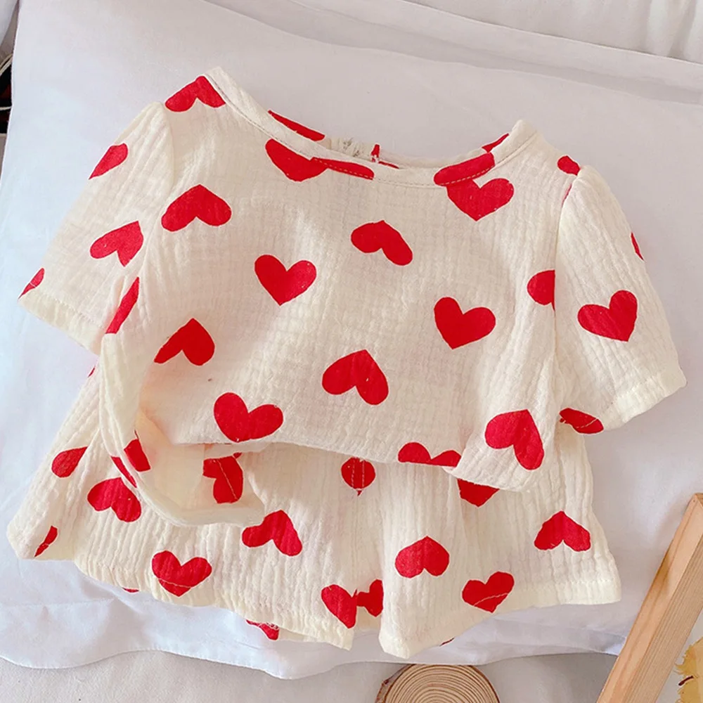 

Baby Summer Clothes Printed Love T-shirts+Shorts Girls Clothing Sets Toddler Kids Cotton Suits 9M~6Y