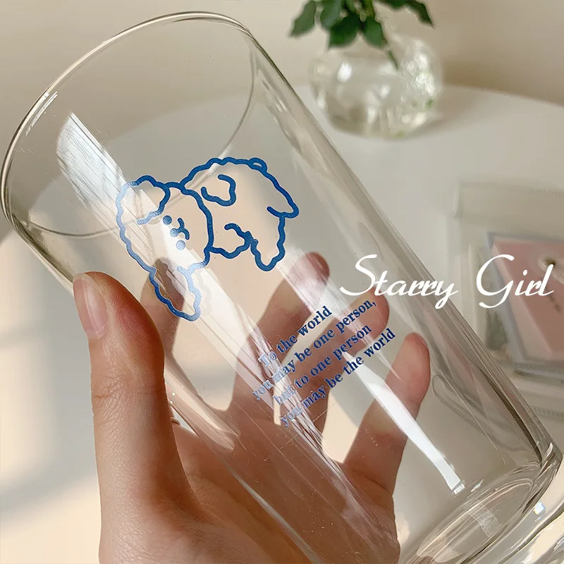 Стеклянная Кружка Ins милая соломенная чашка с собакой прозрачная термостойкая