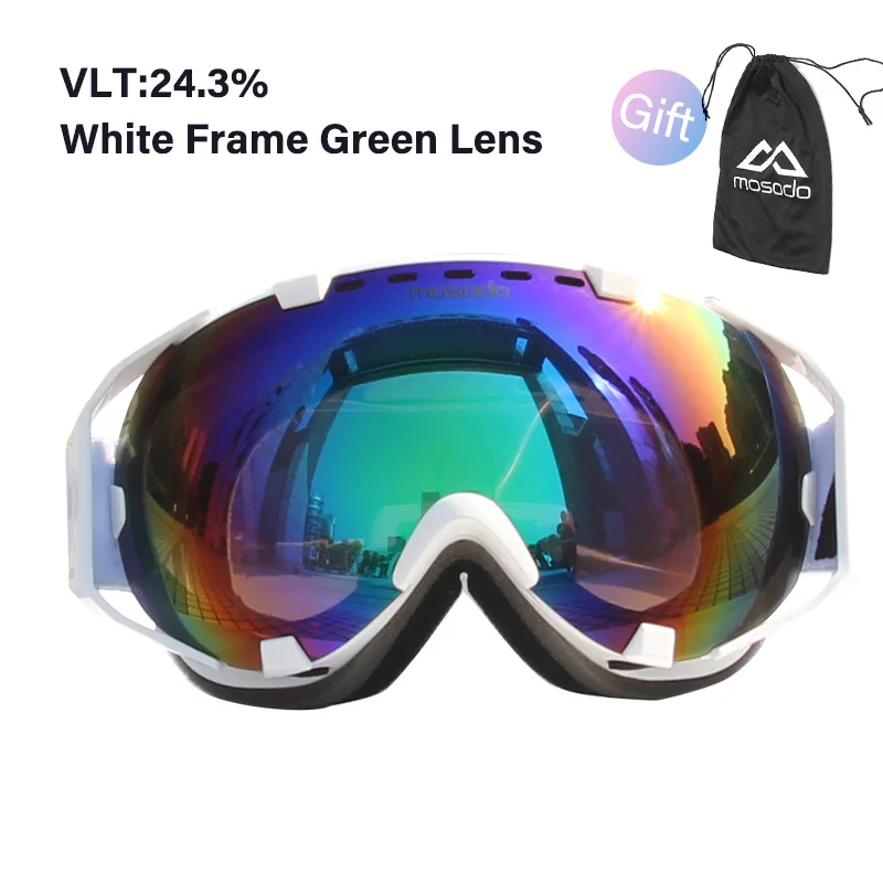 white F green L Mosodo мужские и женские лыжные очки сноуборд снегоход Анти-туман лыжный поляризационные очки снег большие сферические лыжные очки - Цвет: white F green L