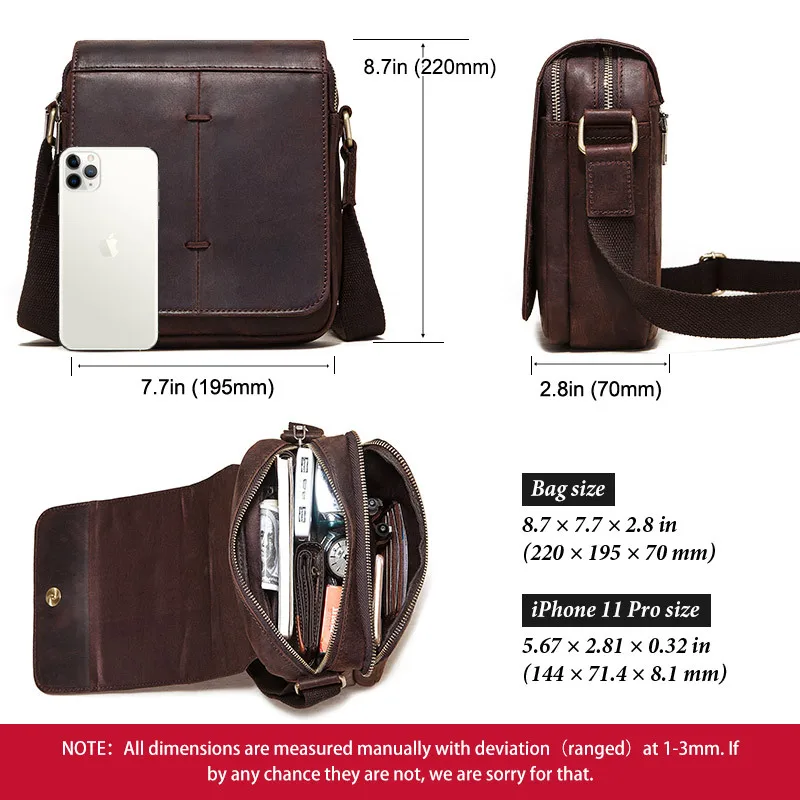 Retro Crazy Horse Leather Men's Shoulder Bag Multifunctional Casual Men's Messenger Bag Large Capacity iPad Computer Bag