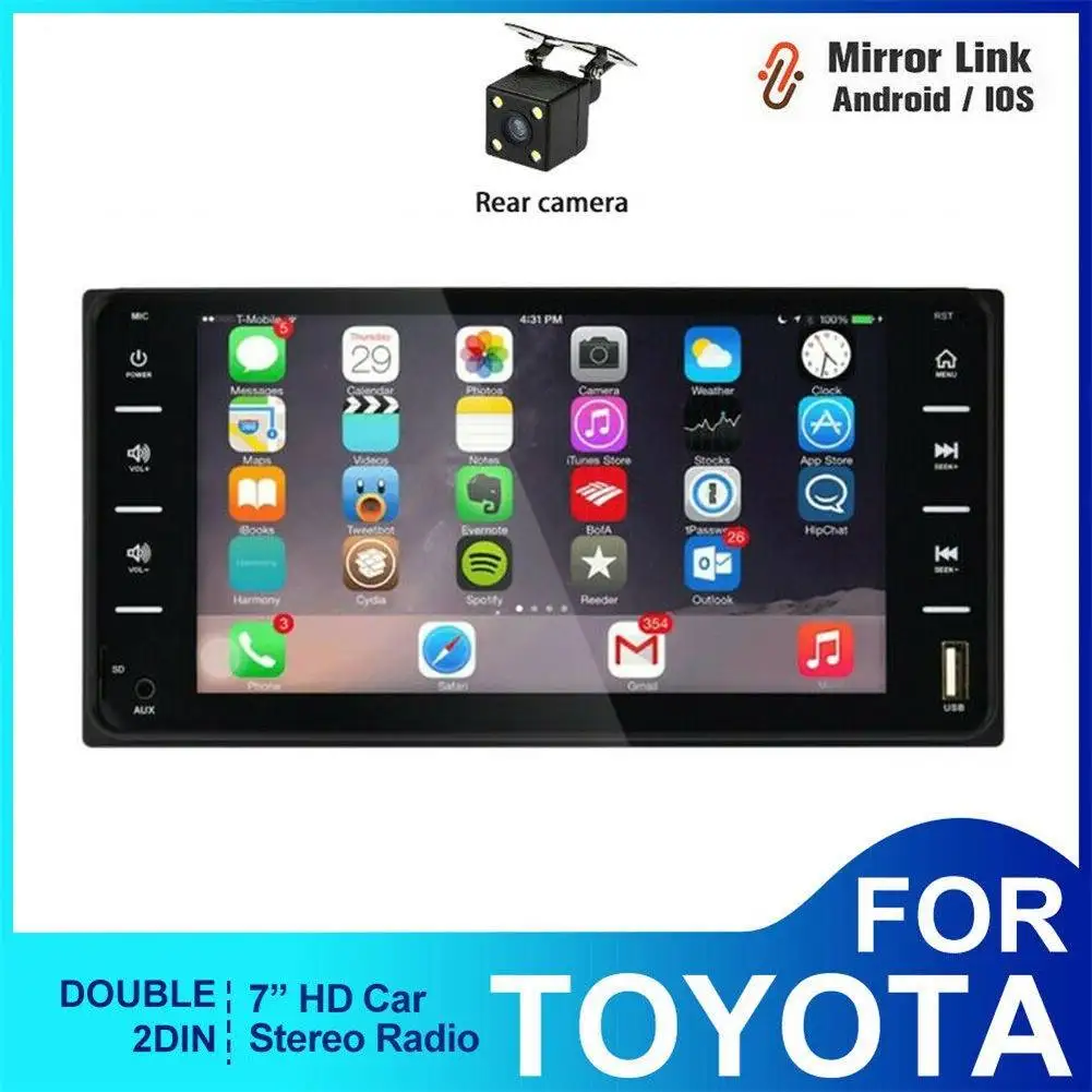 

7" HD Car Stereo Radio 2 Din Android/IOS Bluetooth MP3 MP5 DVD Multimedia Player FM/TF/USB AUX IN Rear View Camera For Toyota
