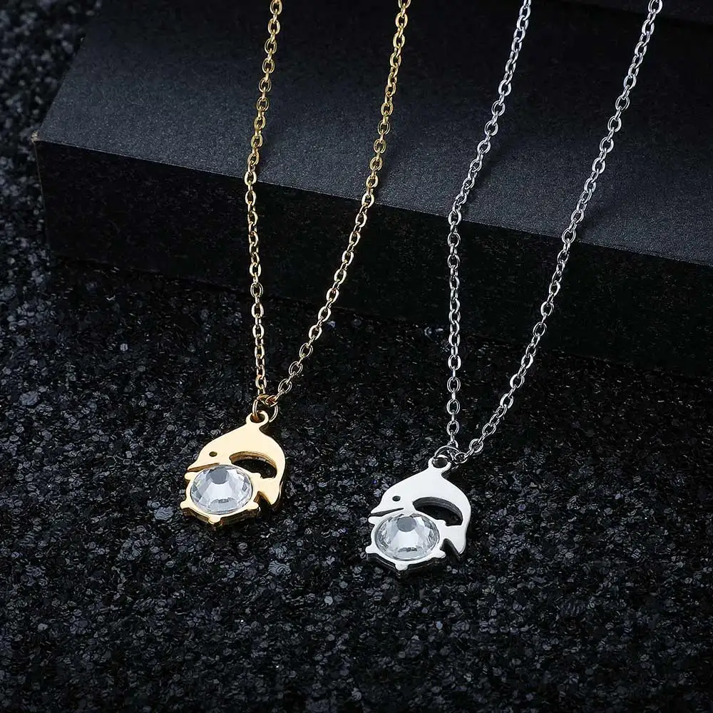 Супер модное большое хрустальное ожерелье из 100% нержавеющей стали с дельфином