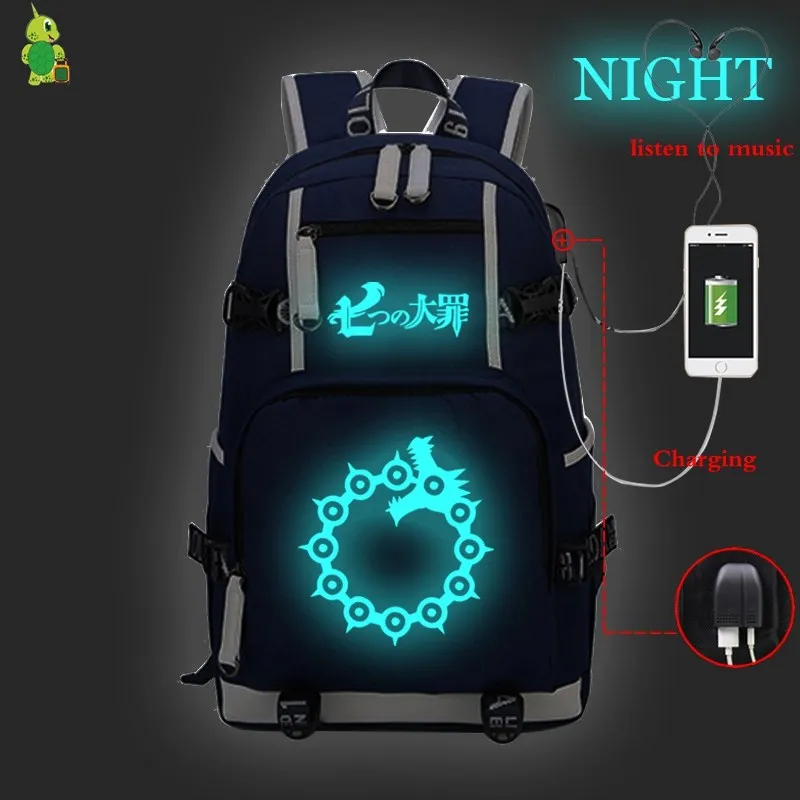 

The Seven Deadly Sins Backpack Women Men USB Charge lumious Laptop Backpack School Bags for Teenage Girls Boy Large Travel Bags