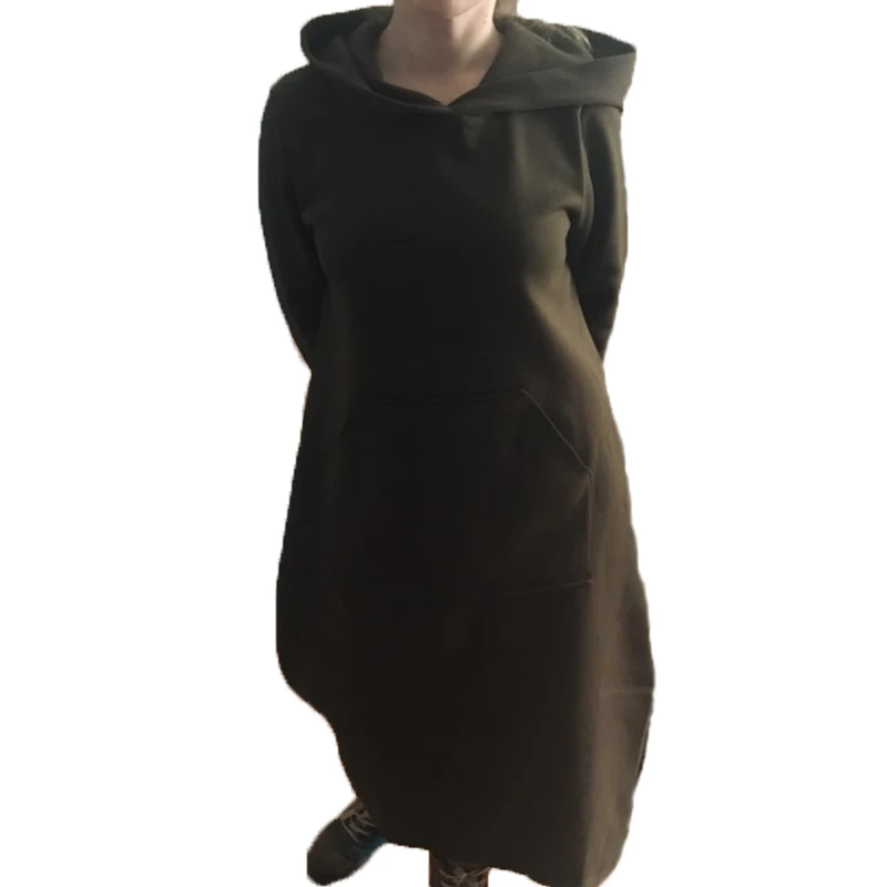 Женское зимнее Макси-платье VONDA 2020 Осенние однотонные платья с капюшоном размера