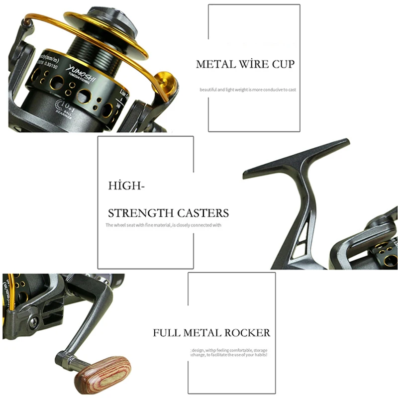 Yumoshi 5.2: 1 Double unloading force Left/Right Hand Fishing Reel Metal 10+1 Bearing Balls Spinning reel | Спорт и развлечения