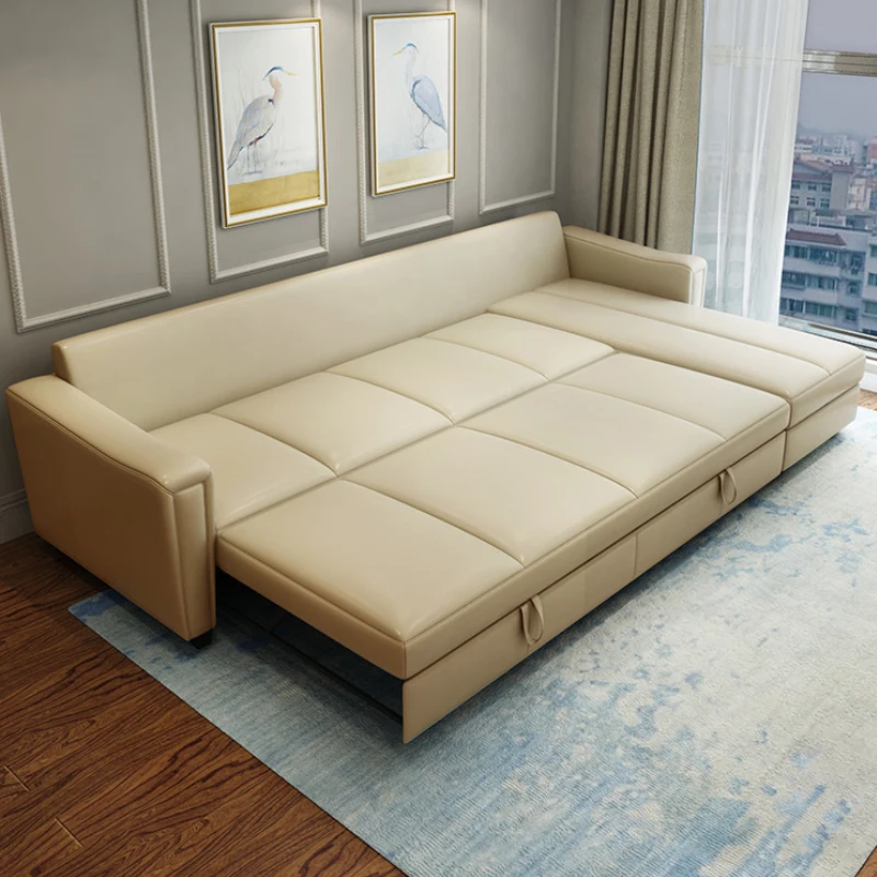 Кожаный диван-кровать шезлонг небольшая квартира гостиная угловой