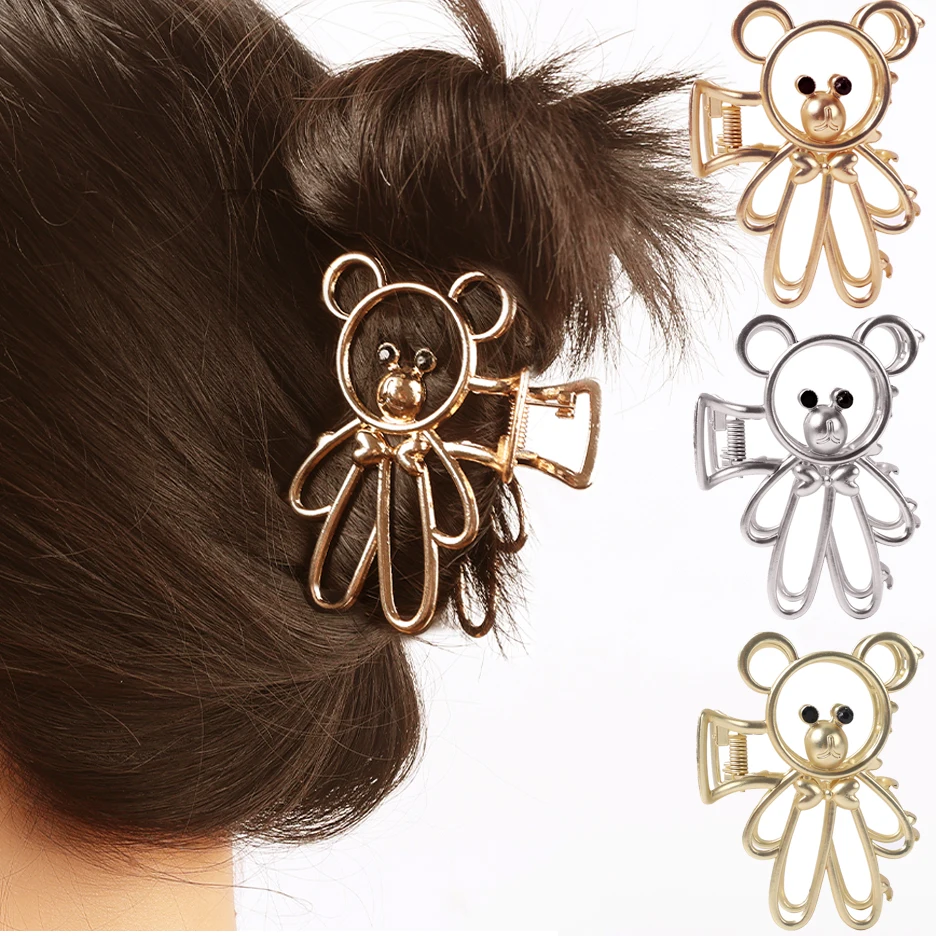 2021 металлический медведь полые заколки для волос Элегантный держатель конского