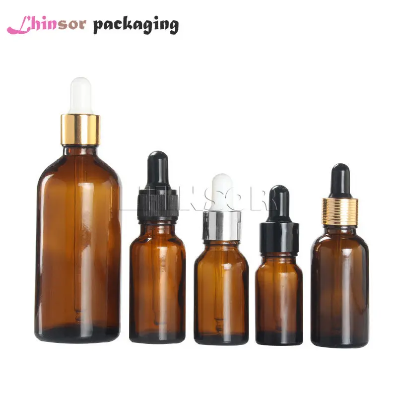 

10pcs/lot 5ml 10ml 15ml 20ml 30ml 50ml 100ml Amber Glass Essential Oil Doterra Vials Dropper Liquid Reagent Pipette Bottles