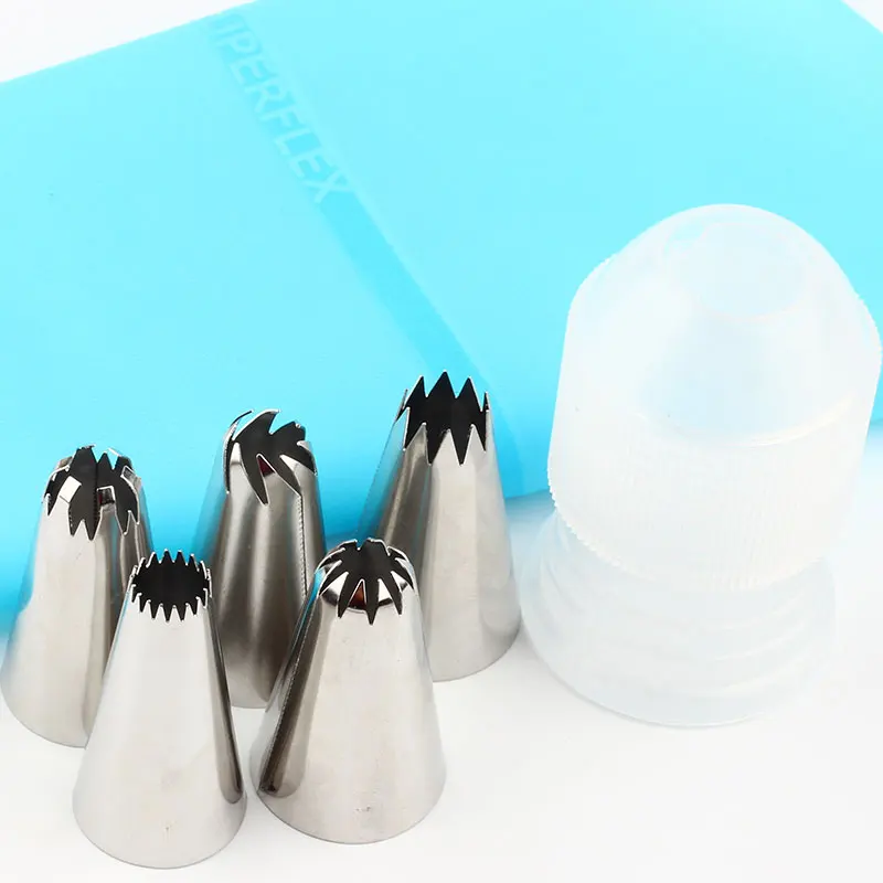 

7Pcs/Set Stainless Stee Icing Tips Russianl Rose Flower Piping Nozzles 1 Pcs Silicone Pastry Bag 1 Pcs Coupler Cake Decorating