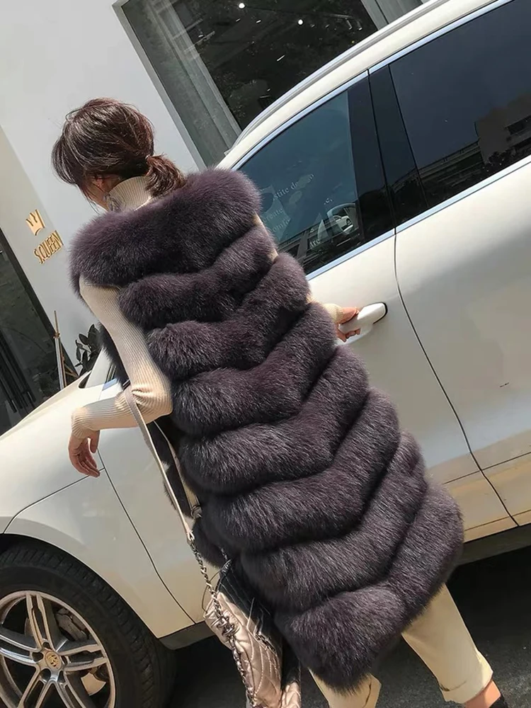 Акция дешевая цена мягкий модный длинный жилет 8 рядов из лисьего меха Женский