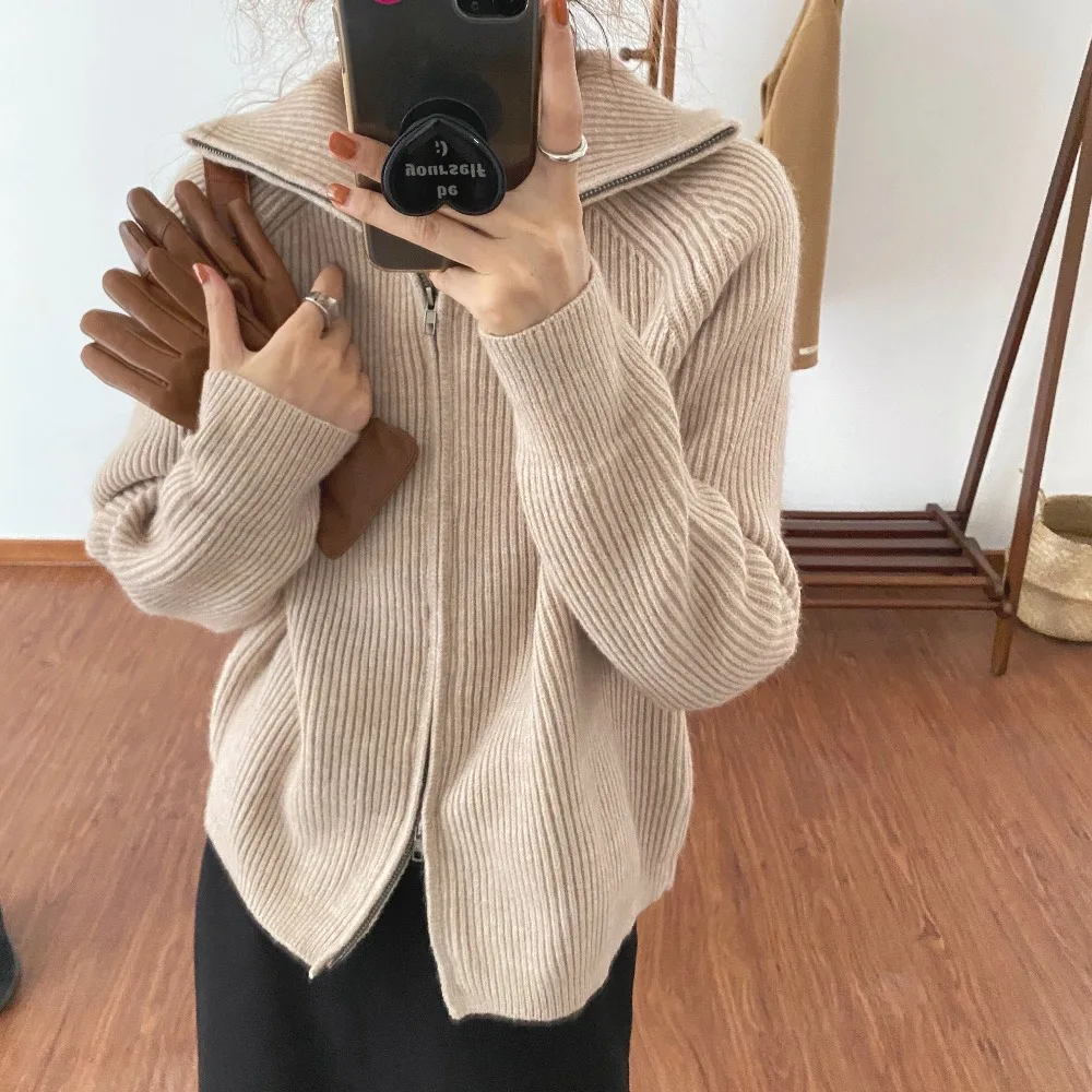 

Outwear Tops Solid Sweater Women 2020 New Autumn Winter Elegant Lapel Thick Warm Knitted Cardigan Female Sweaters