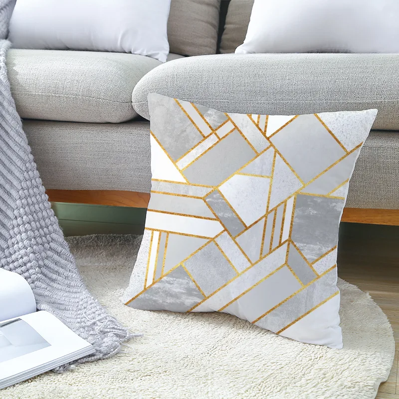 

Pillowcase Cushion Cover Marble Geometric Decorative Pink Throw Pillow Cover Peachskin For Sofa Car Modern Home Decor 45*45cm/Pc