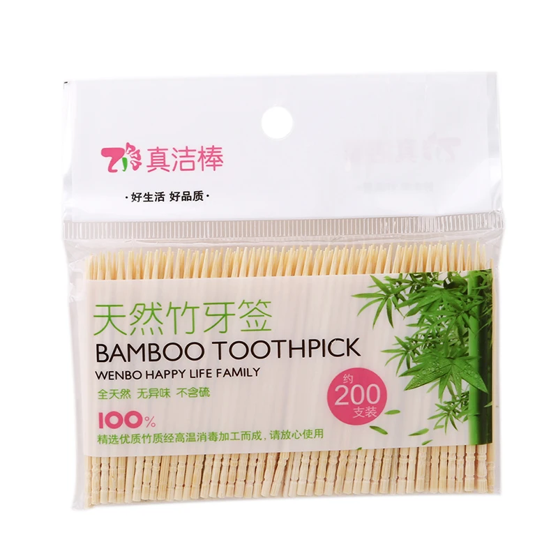 

200PCs/ Bag 6.5cm Eco-Friendly Double Bamboo Oral Care Toothpick Wooden Green Natural Pointed Toothpicks Supplies
