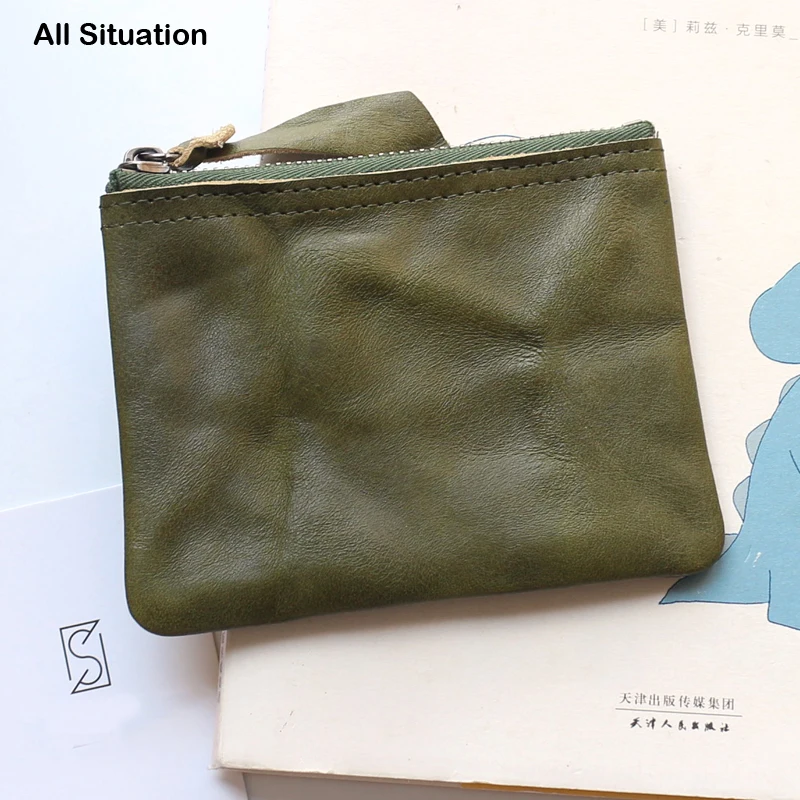 Luxury Mini Coin Purses First Layer Cow Leather Top Quality Storage Coin Pouch Retro Small Zipper Wallet Organizer Card Bag
