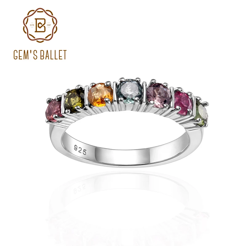GEM'S-anillo apilable de BALLET Eternity para mujer, joyería de plata 925, turmalina Natural/Topacio rosa/anillos de piedras preciosas de granate negro