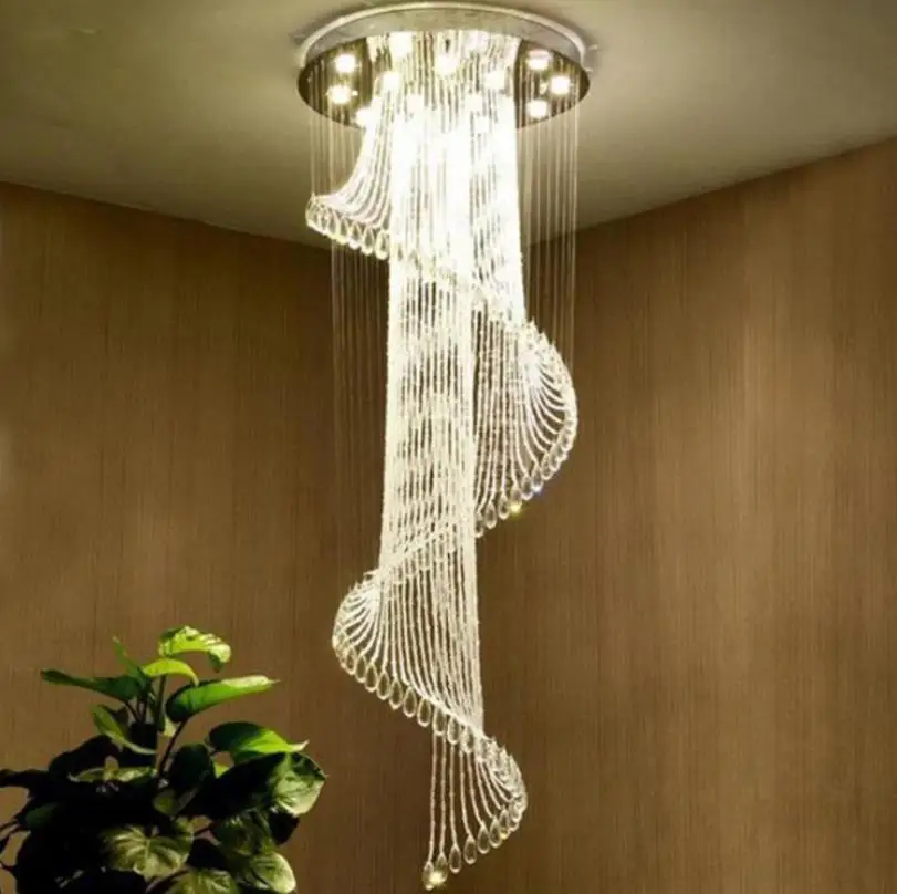 

Crystal Room Lights K9 Spiral K9 Crystal Chandelier European Modern Creative LED Chandelier Lamp Hotel Villa