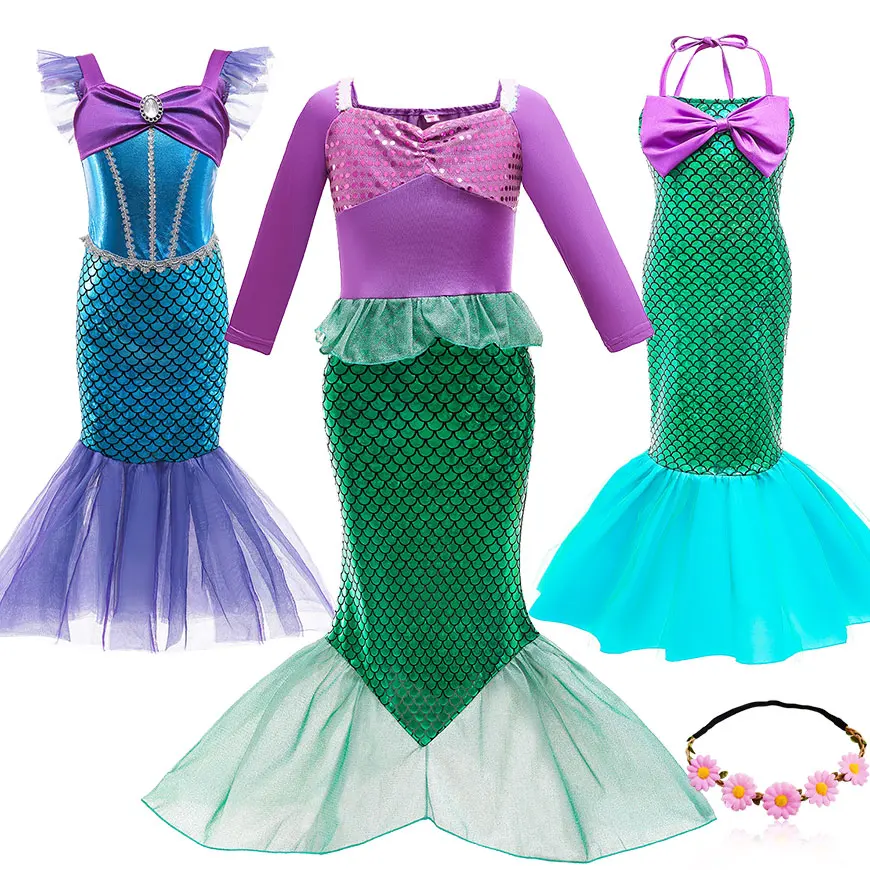 

Little Mermaid Ariel Princess Dress Girls Cosplay Costumes For Kids Baby Girl Mermaid Dress Up Party Fashion Halloween Clothing