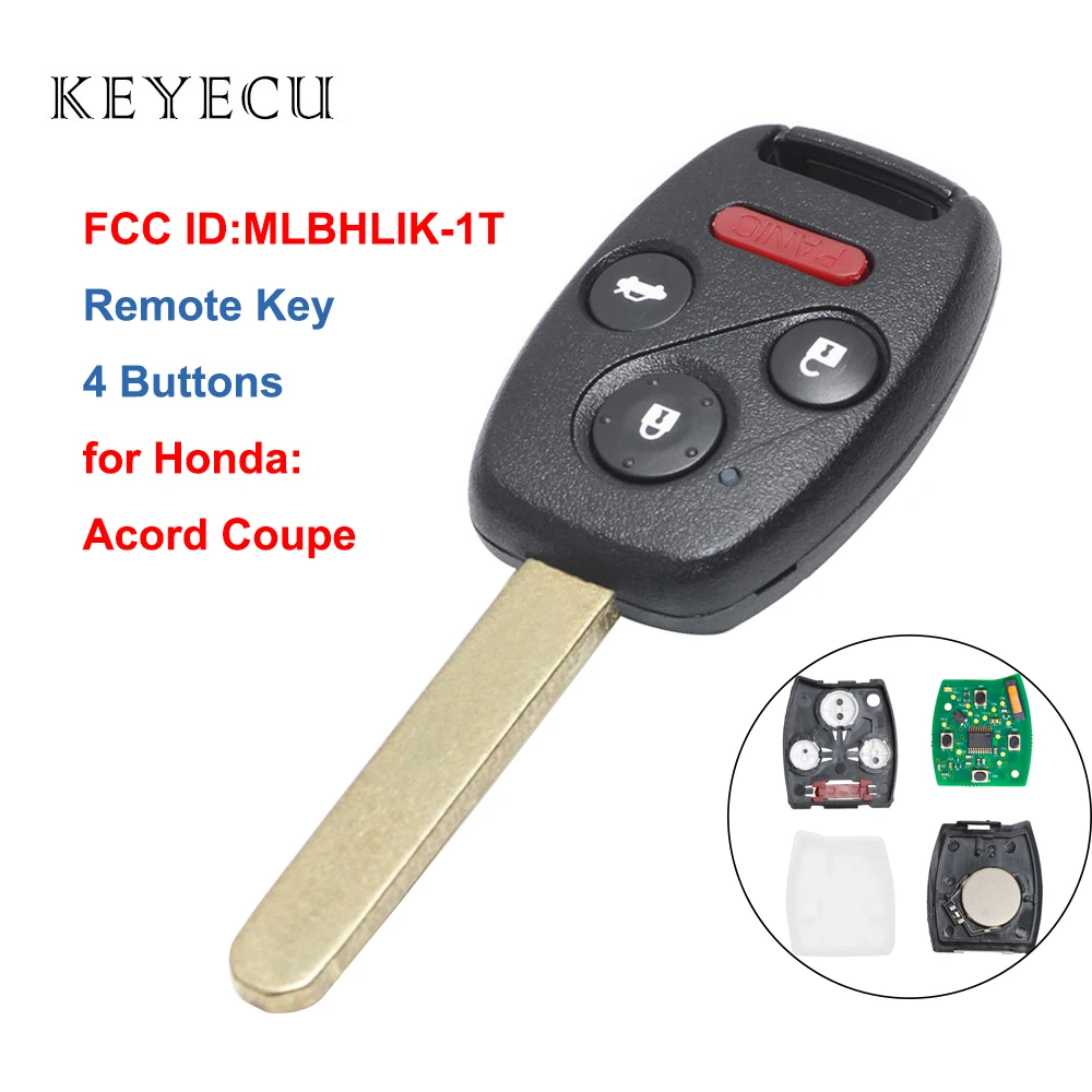 Запасной дистанционный ключ Keyecu с 4 кнопками для Honda Accord Coupe и Acura TL TSL ZDX FCC ID: MLBHLIK