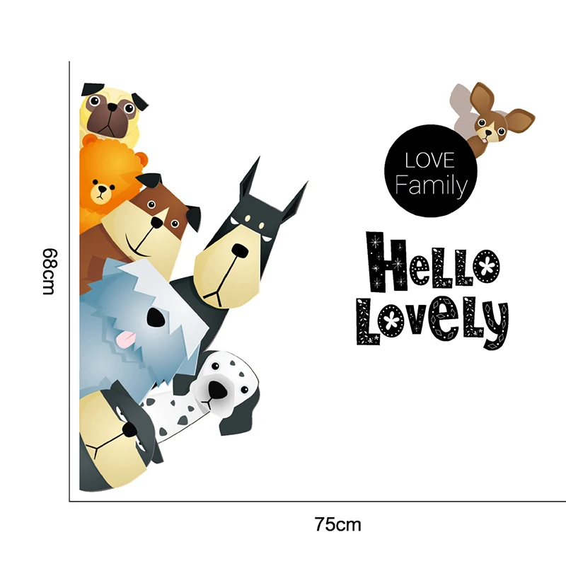 

Love family Cartoon decorative wall stickers cute Animal dog decoration wall Living room bedroom entrance Wallpaper painting