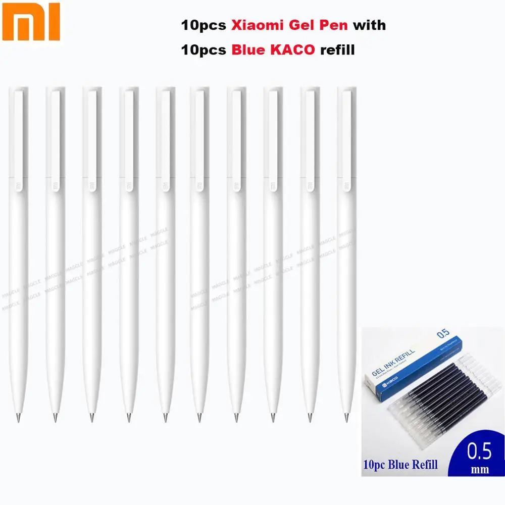 Xiaomi Mijia 10 шт гелевые ручки 0,5 мм пулевые ручки Белый PREMEC гладкая швейцарская заправка MiKuni японские чернила черные/синие Сменные чернила - Цвет: 10pen and 10Blue