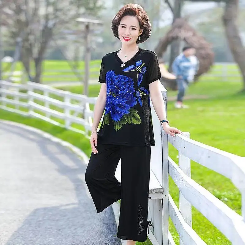 Новинка лета 2021 женские комплекты топы с принтом для матерей среднего возраста и