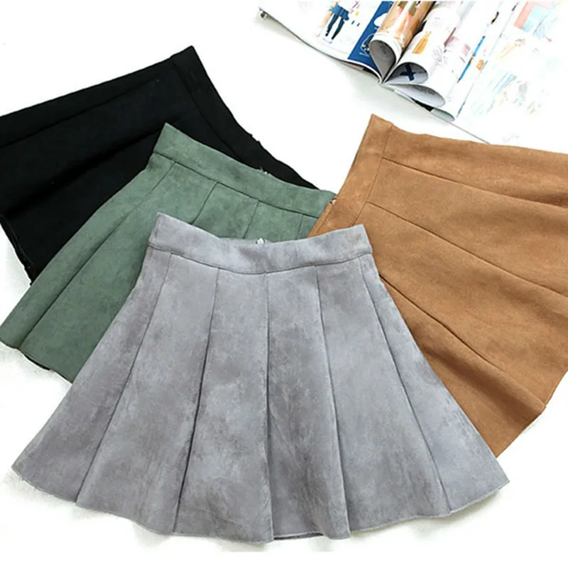 

Женская замшевая мини-юбка, плиссированная Однотонная юбка разных цветов, с высокой талией, для осени и зимы