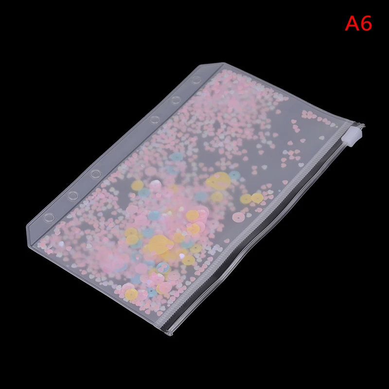 

1pc Transparent PVC Storage Card Holder with 6 Hole Zipper document Bag for A5 A6 Pouch Diary Planner Accessories