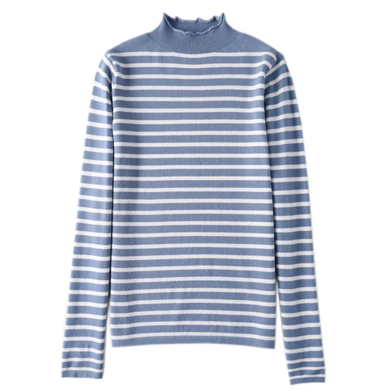 

Korean version of new knitwear women's sweater women's semi-turtleneck fringe stripe top to keep warm against the cold fashion