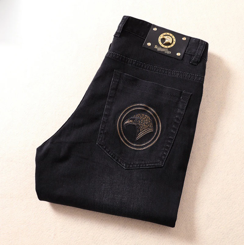 

Джинсы бильярдные из хлопка, весна-лето 2021, новые стильные тонкие Удобные однотонные брюки на молнии с вышивкой, бесплатная доставка