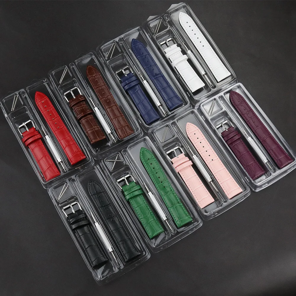 High Quality Genuine Leather Watch Strap 10mm 12mm 14mm 16mm 18mm 20mm 22mm 24mm Green Purple Blue Band Watchband Drop Shipping