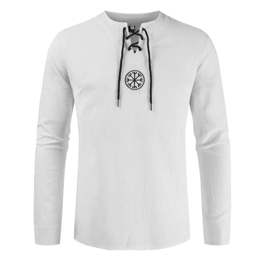 Средневековая рубашка халат Мужская Ретро Винтаж Ренессанс хлопок льняная