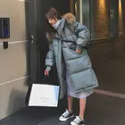 Женский длинный пуховик с капюшоном, на хлопковом наполнителе